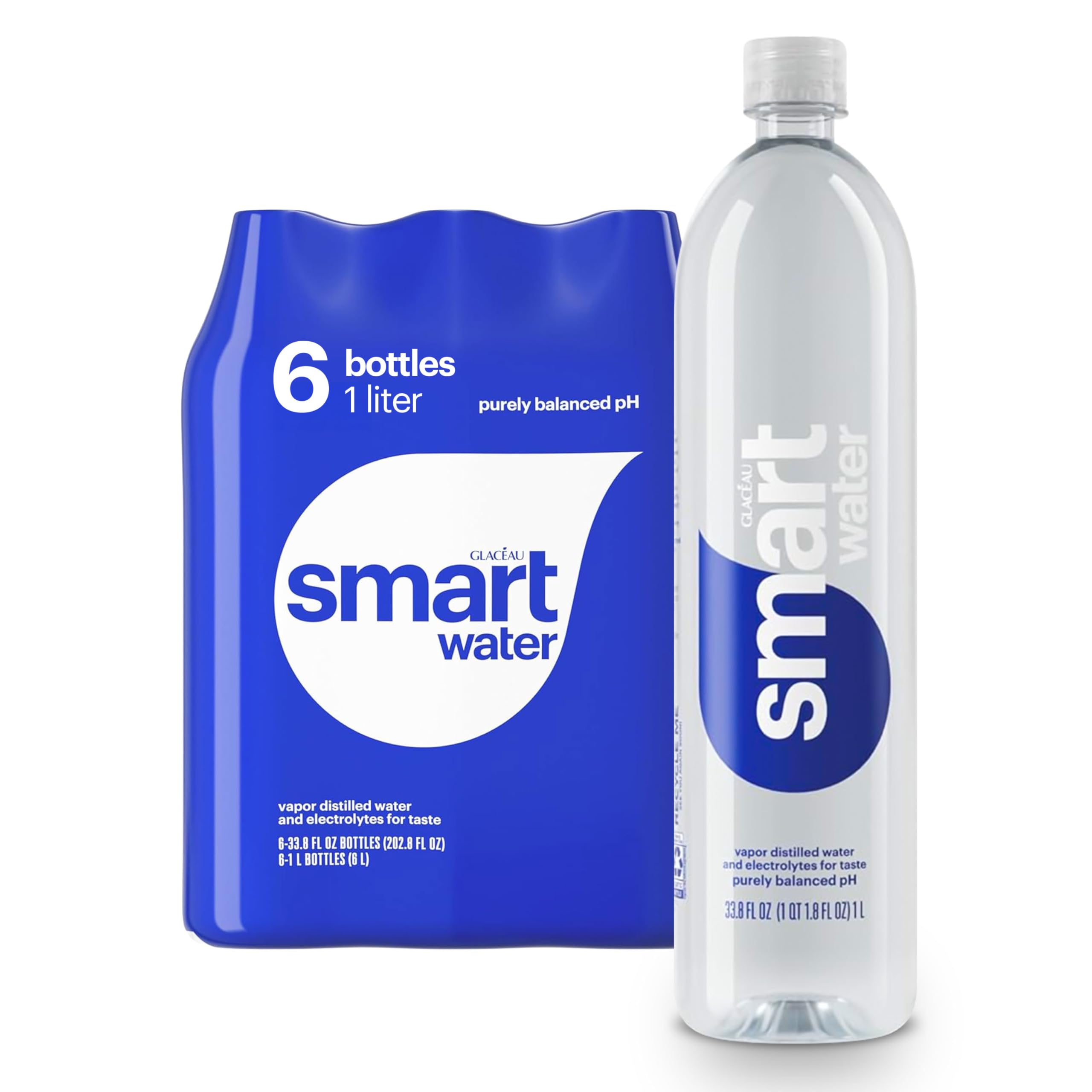 Smartwater Packaged Drinking Water, 33.8 Fl Oz (pack of 6)