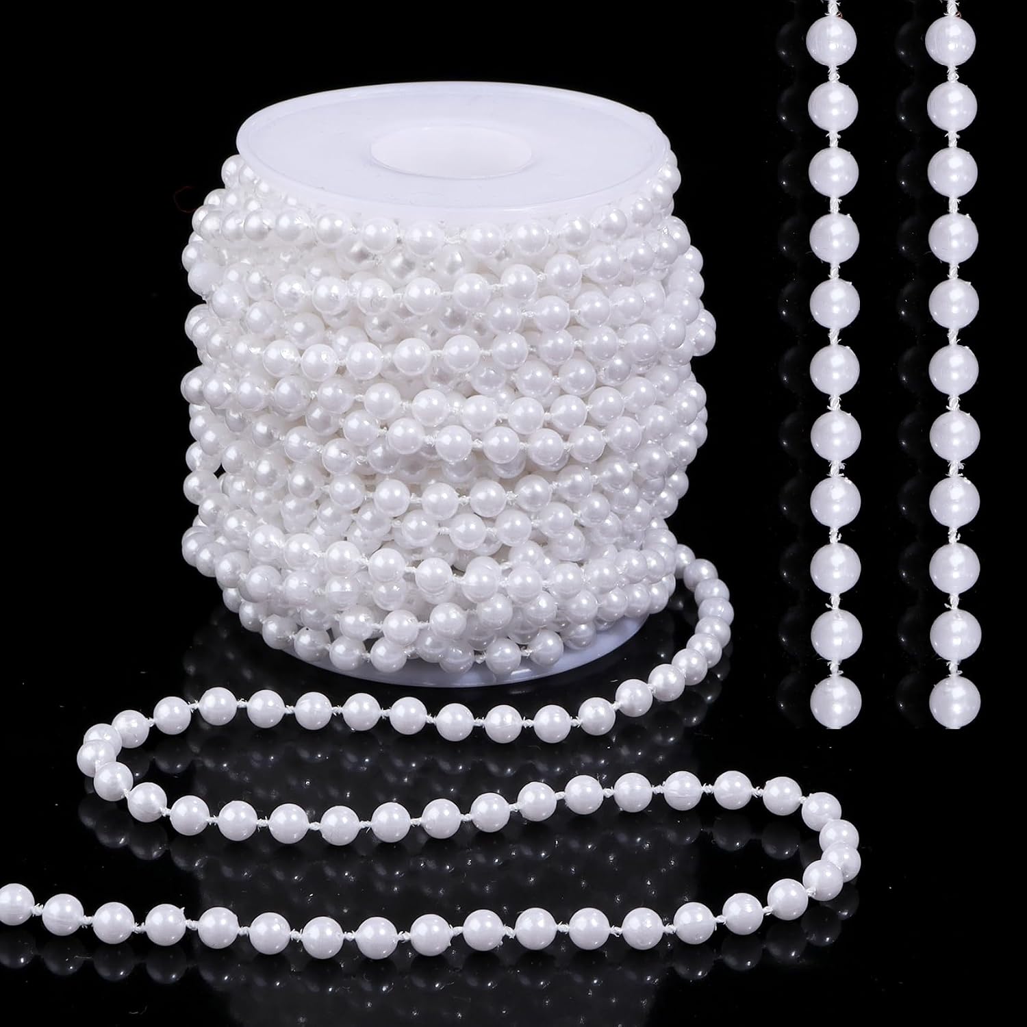 Pearls String Beads 33 Feet Crafts Faux Pearl Roll for Christmas Garland Flowers Wedding Party Jewelry Decoration(5mm White)