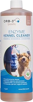 Orb-3 Enzyme Kennel Cleaner, Professional Pet Odor & Stain Remover Enzymatic Formula for Kennels, Crates, Floors, Carpets & Hard Surfaces, 1-Quart Bottle
