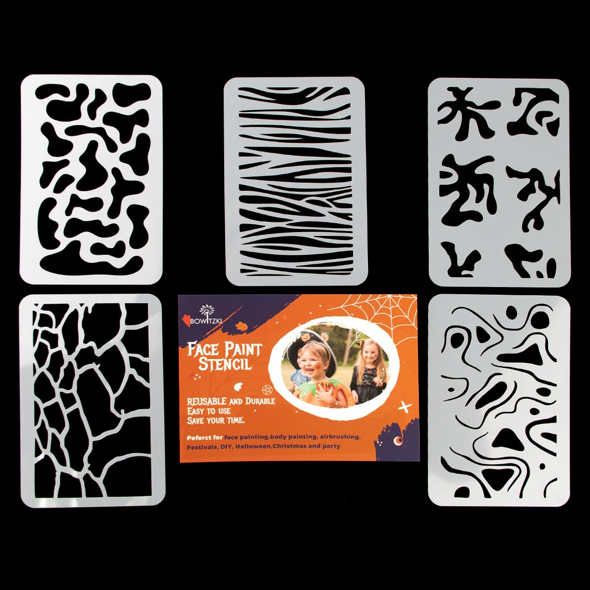 Pochoirs maquillage Halloween Bowitzki peinture corporelle et tatouage temporaire réutilisable