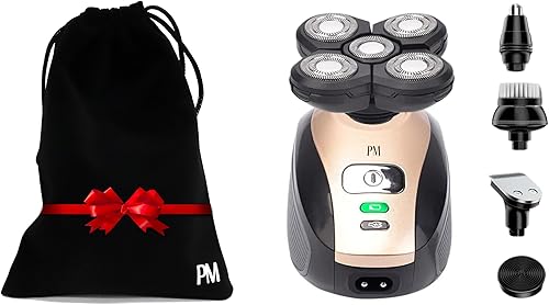 Miniatura 5 de Maquinilla de afeitar eléctrica 5 en 1 para hombres, afeitadora de cabeza seca y húmeda, afeitadora de cabeza calva recargable con recortadoras y