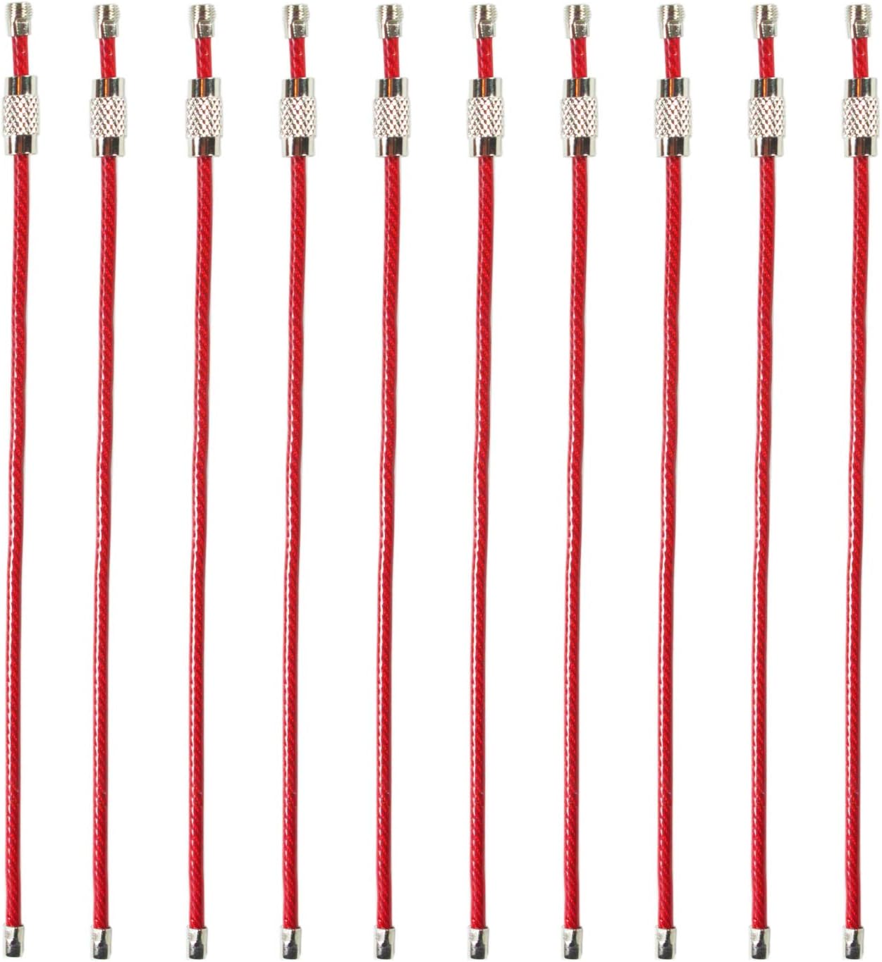 Millennial Essentials 20pack Colored Nylon Coated Stainless Steel Wire Keychains 2mm 6.3 Inches Aircraft Cable Key Ring Loops for Hanging Luggage Tags or ID Tags (Red 20 Pack)