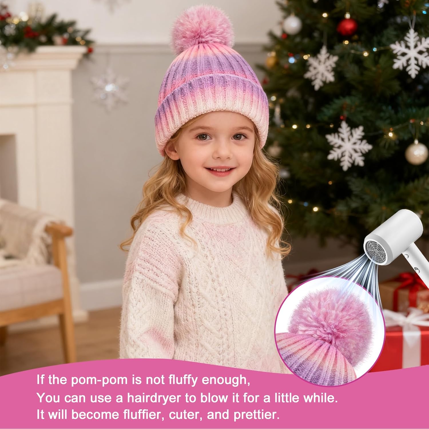 ZGDG Girls Boys Winter Beanie Hat with Pompom, Toddler Knitted Hat for Kids, Children Warm Colorful Cap 3-8 Years - Image 3