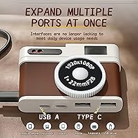 Vista 4 de Hub USB C, concentrador USB de 4 puertos con 2 puertos USB-A 2.0 y 2 puertos USB-C, adaptador USB compacto estilo cámara vintage para laptop