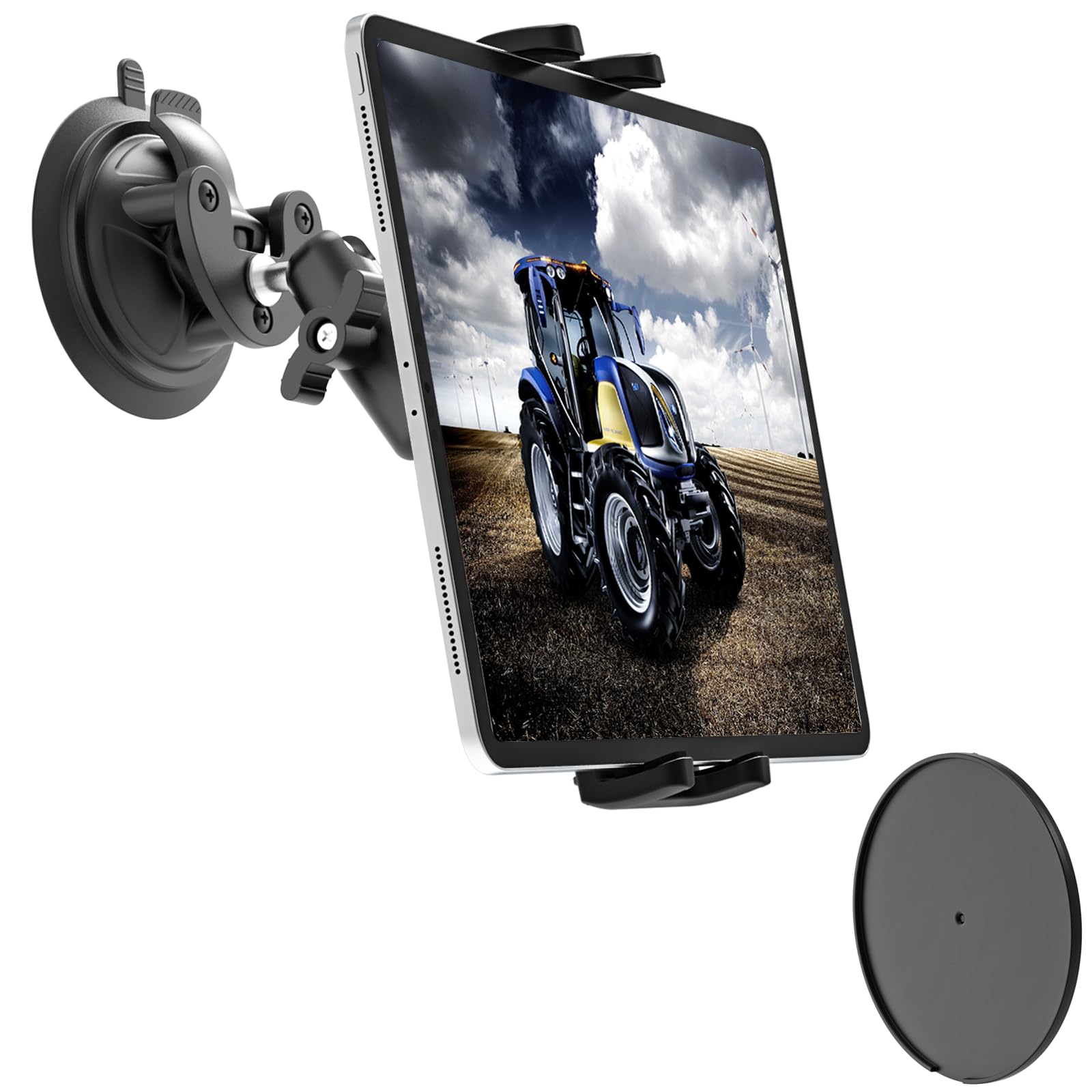 Extra Starker Saugnapf Traktor Tablet/Handy Halterung | Wackelfreier Halt, 7cm Stoßfester Metallarm, Passt Für Auto, LKW, iPad Pro, iPhone, 4-12.9" Geräte
