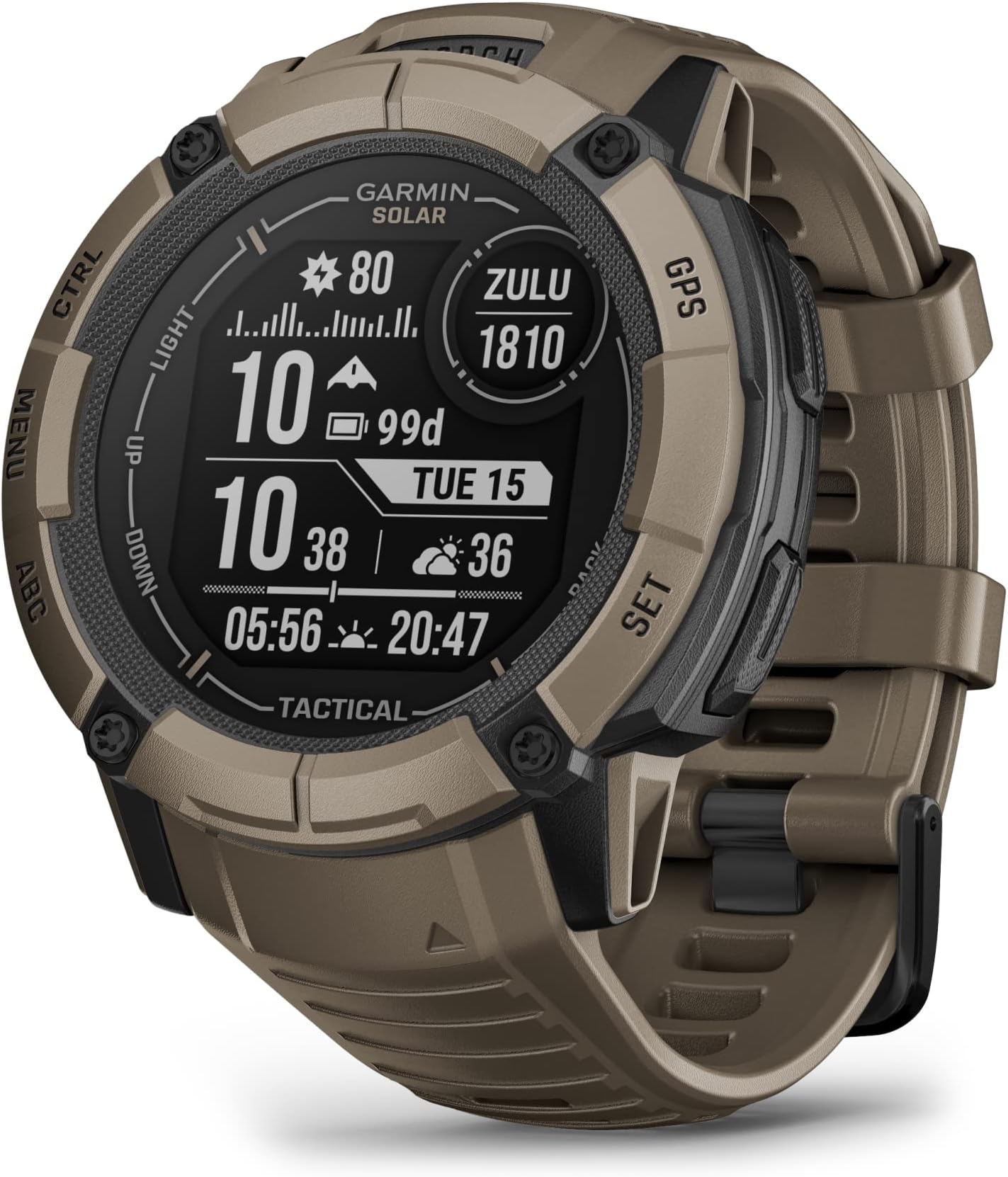 Instinct 2X Solar - Tactical Edition, Rugged GPS Smartwatch, Built-in Flashlight, Ballistics Calculator, Solar Charging Capability, Coyote Tan