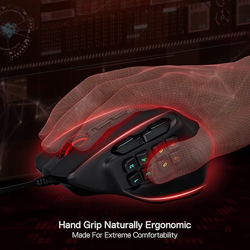 Miniatura 5 de Redragon M811 Aatrox - Ratón para juegos MMO, 15 botones programables con cable RGB con agarre natural ergonómico, 10 teclas macro laterales,