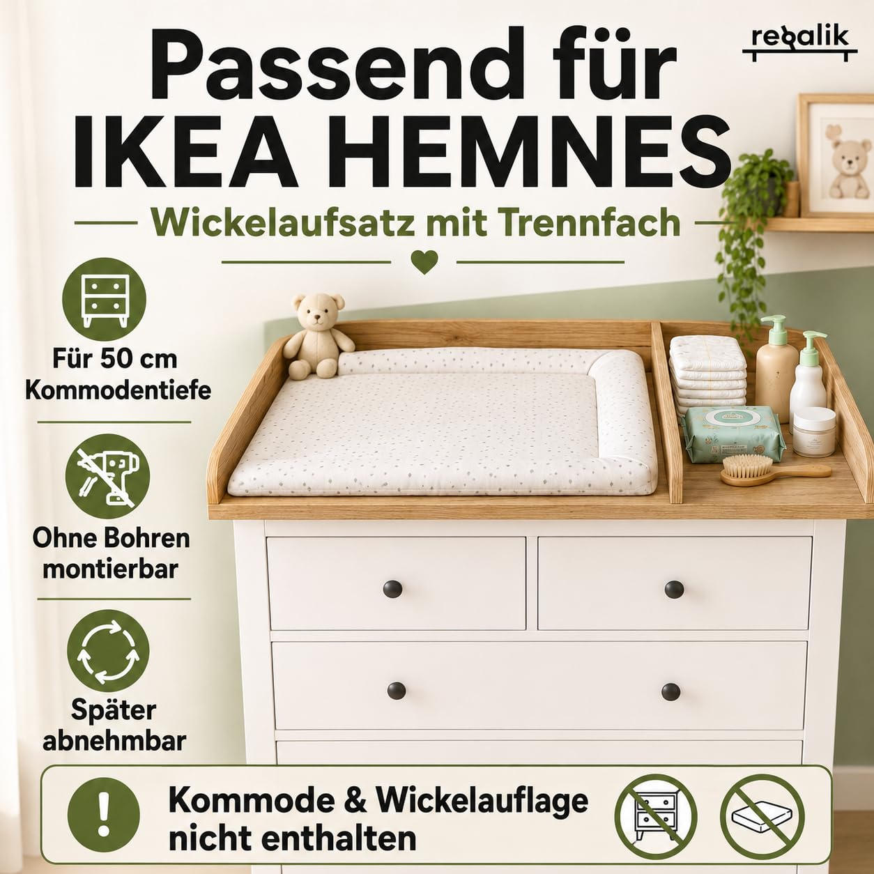 Nakładka z Przegrodą do Hemnes IKEA, Głęb. 50cm, Dąb | Nakładka z przegrodą, zdejmowana, zaokrąglony front, 108 x 78 cm, łatwy montaż, łatwa w czyszczeniu