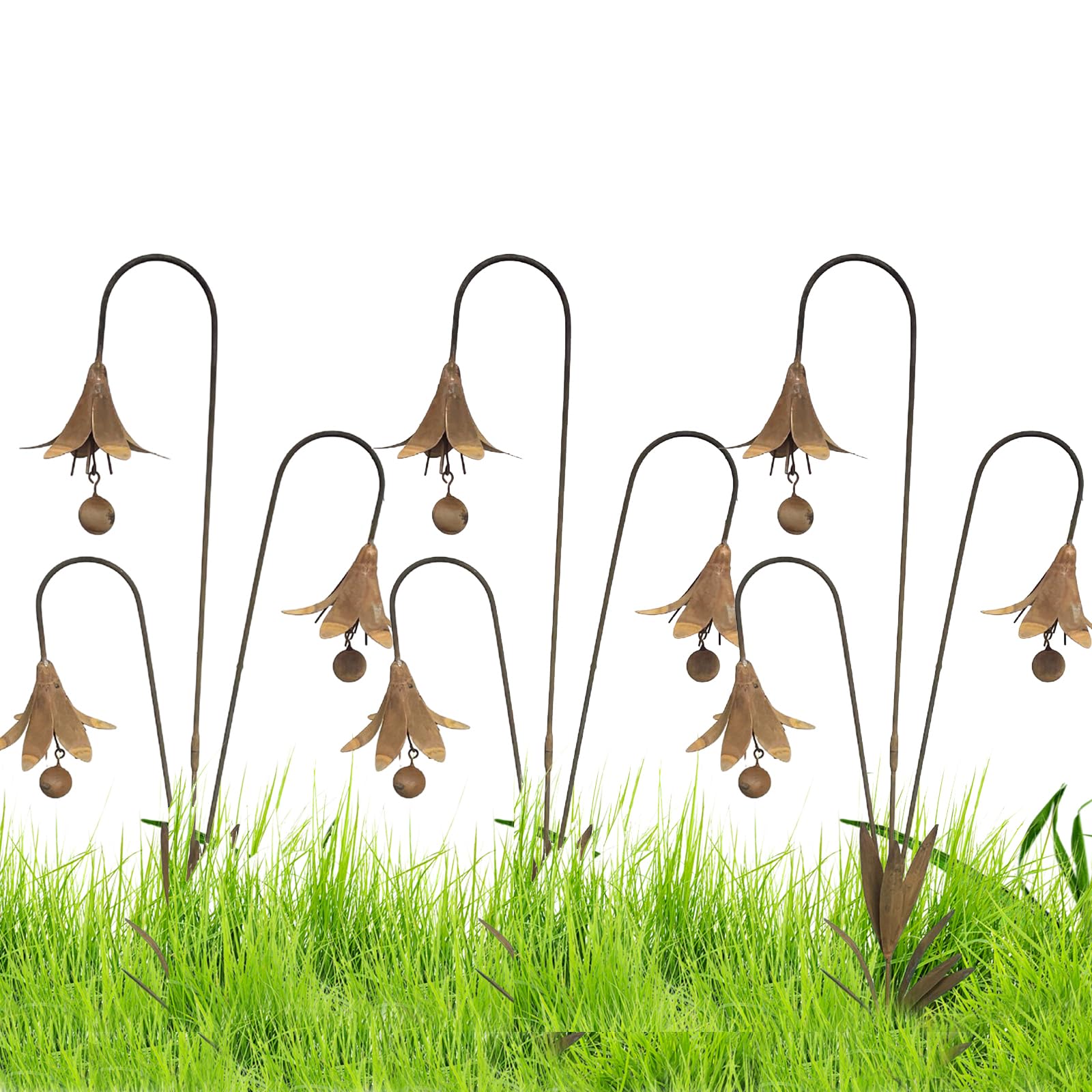 3Pcs Triple Bluebells Metal Garden Stakes, 2026 New Handmade Outdoor Yard Art with Bells, Weather Resistant Rustic Decorative Lawn Ornaments for Patio Walkways Flower Beds