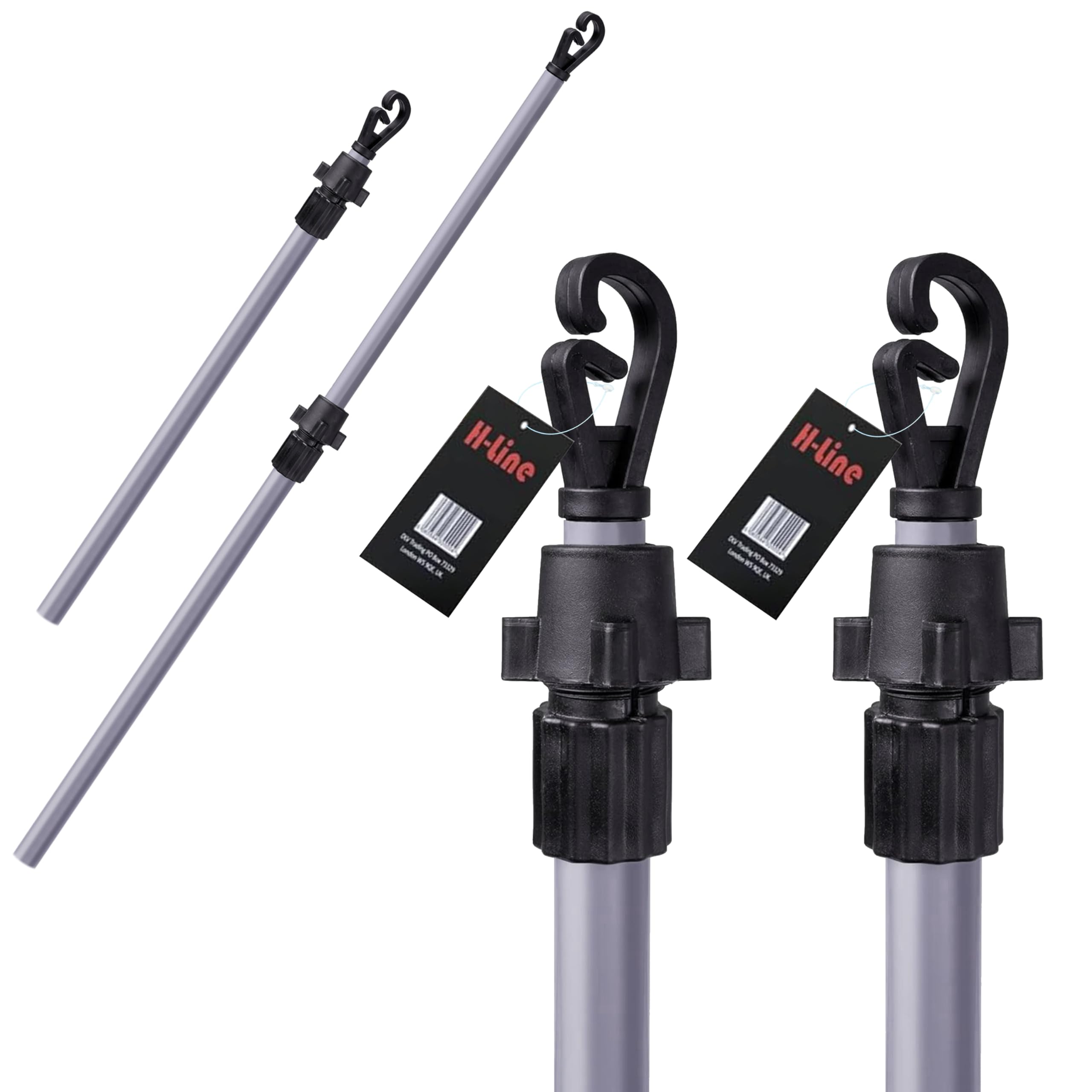 H-Line Grey 2 X 2.2M Heavy Duty Line Props Telescopic Washing Line Clothesline Extending Clothes Pole Support Home Garden Dry Drying Airer Galvanised Laundry Extenedable Poles