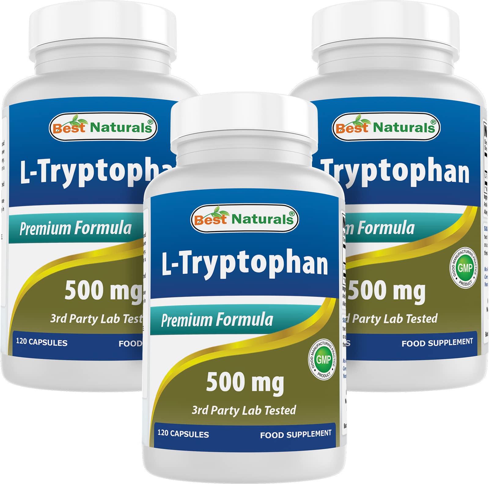 L-Tryptophan 500 mg 120 Capsules (120 Count (Pack of 3))