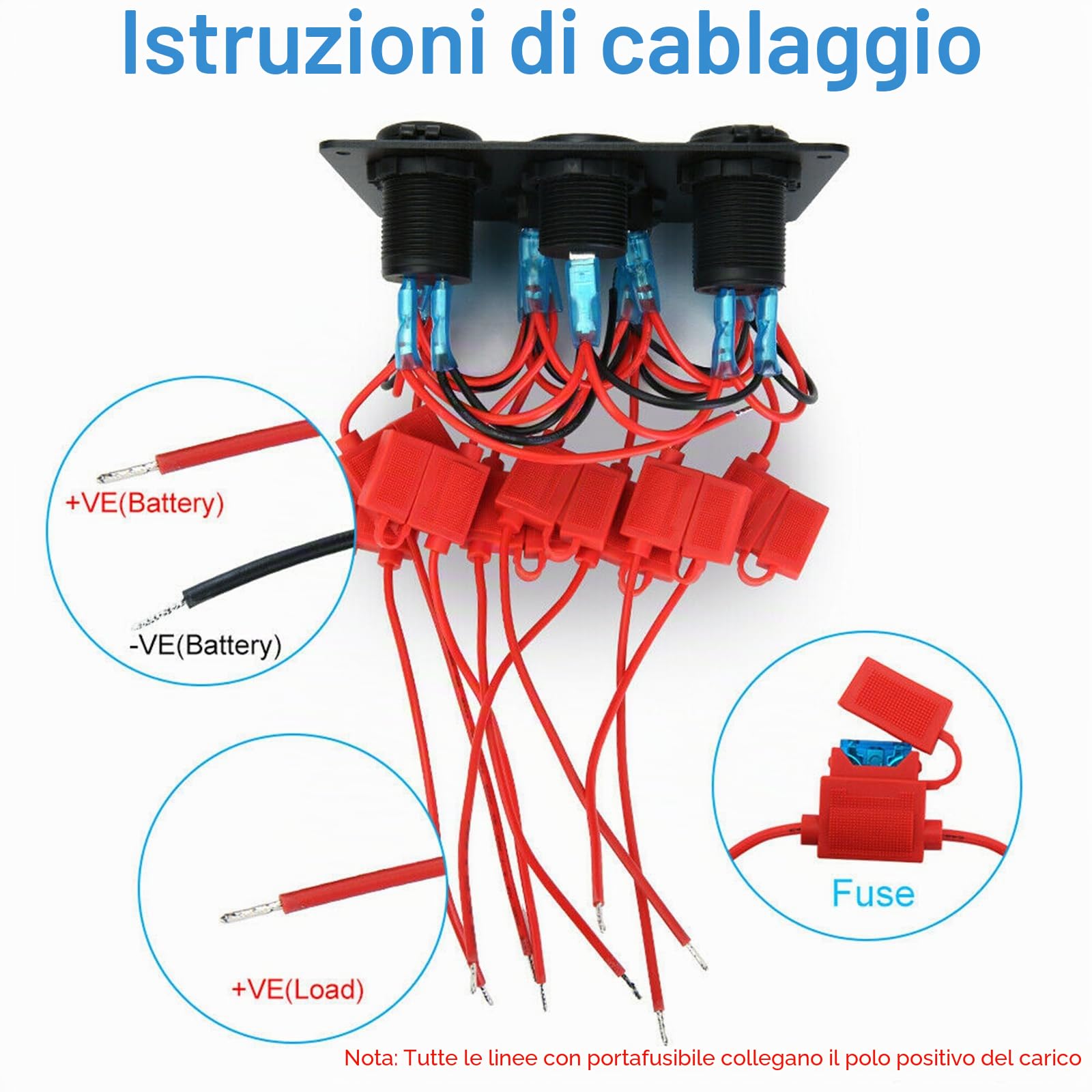 Geloo Pannello Interruttori 5 Gang 12V/24V Impermeabile Doppia Presa USB Voltmetro Digitale Interruttore Bilanciere per Auto Barca Camper e Camion