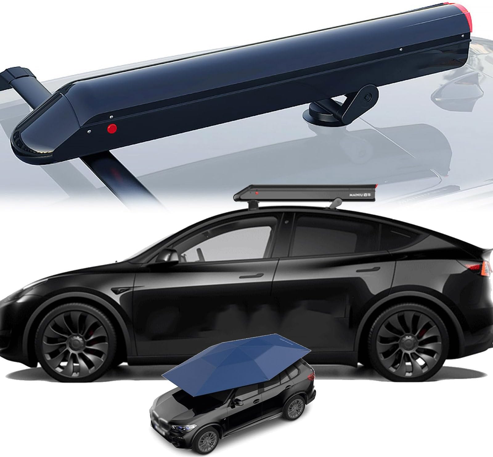Universal Fully Automatic Car Tent Movable Carport, 3.8 M Folded Auto Protection Car Umbrella, Remote Control Sunproof Car Canopy Cover,BlueB