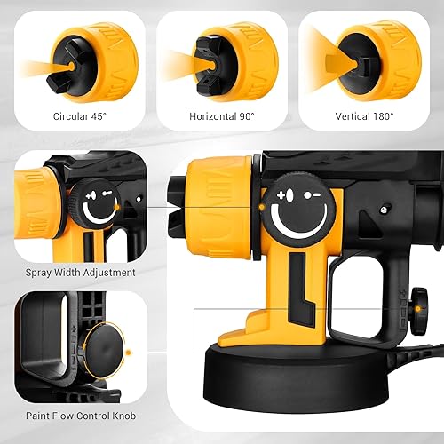 Miniatura 4 de Pulverizador de pintura potente pistola de pintura en aerosol DEKOPRO y pistola eléctrica HVLP con recipiente de 40.6 fl oz, luz LED, 3 boquillas de
