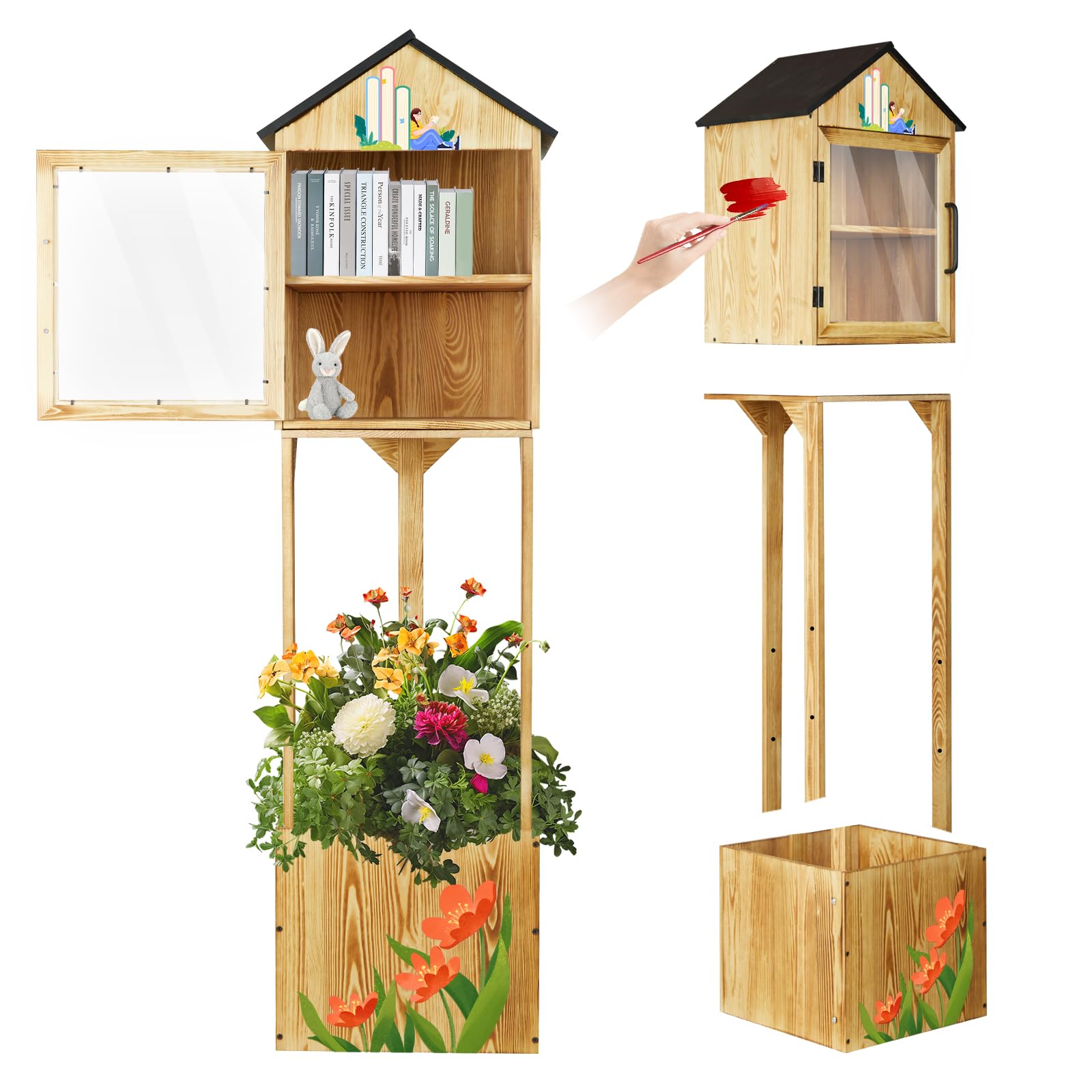 Caja de biblioteca para exteriores de madera armario de biblioteca pequeño para comunidad y escuela