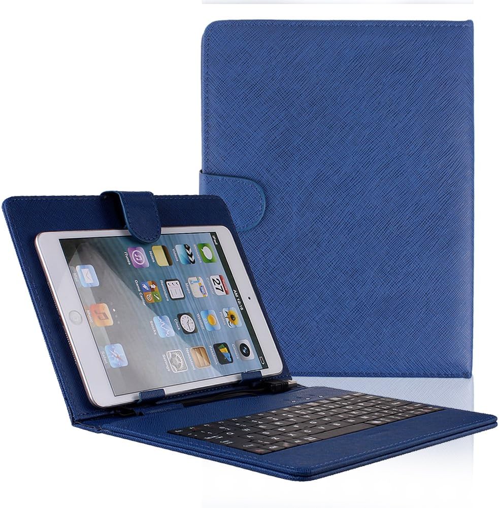 Ushoppingcart Leather Textured Folio Case with USB Keyboard for Nextbook 8 & Premium 8 SE Bundle with Stylus - Dark Blue