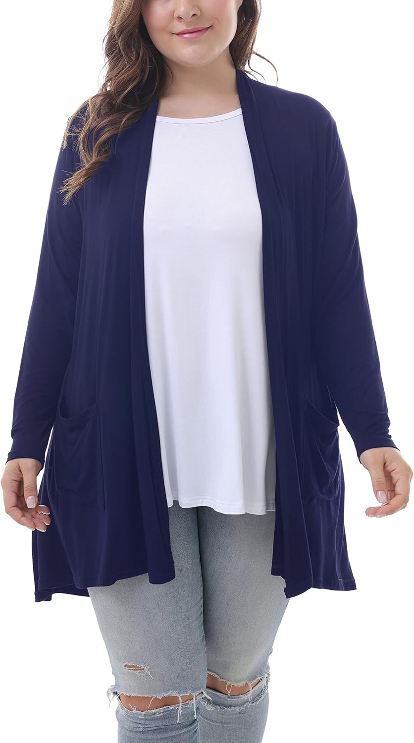 ZERDOCEAN Women's Plus Size Long Sleeve Lightweight Soft Printed Drape Cardigan with Pockets - Image 2