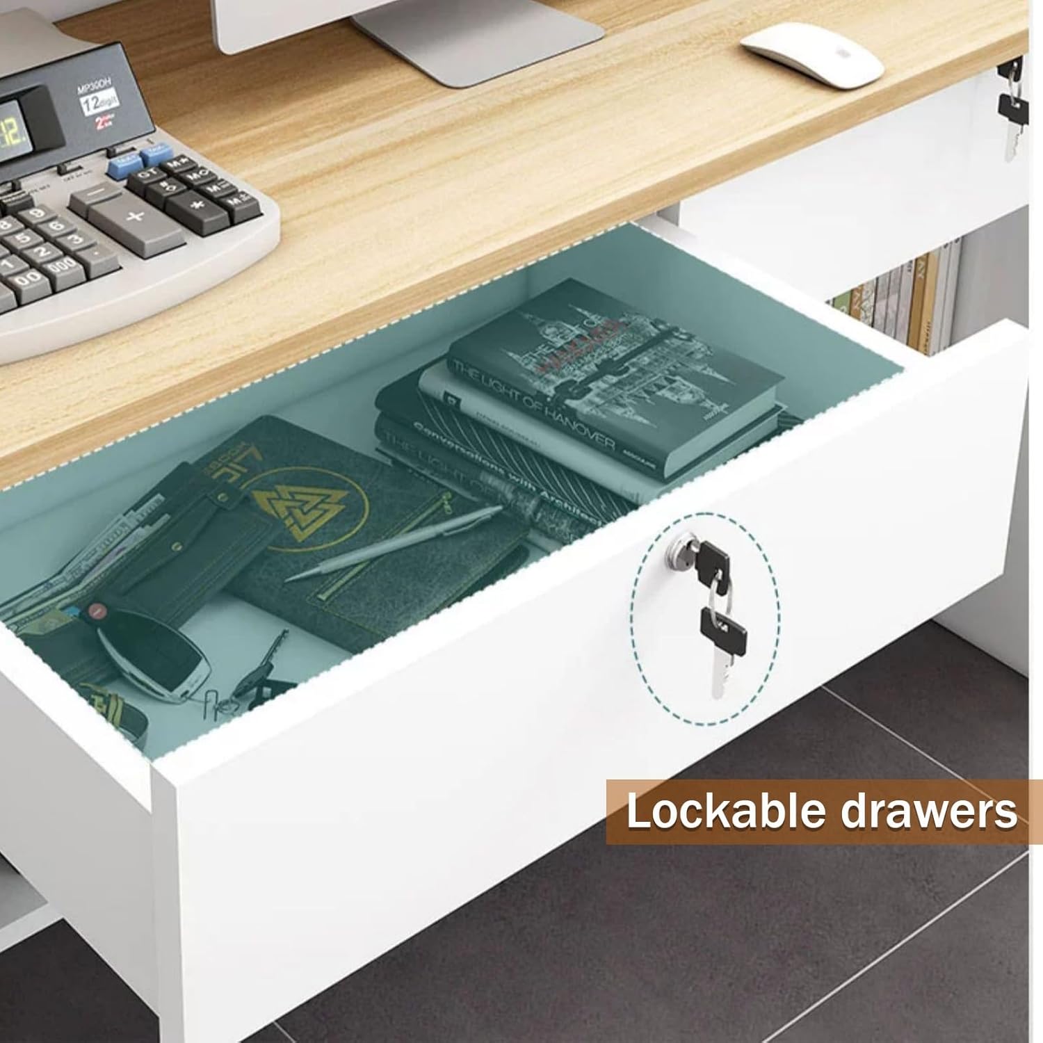 Reception Desk, Front Desk Reception with Lockable Drawer, Small Retail Counter, Checkout Counter, Reception Table for Salon, Lobby, Shop, Office(White,80cm/31.4in)