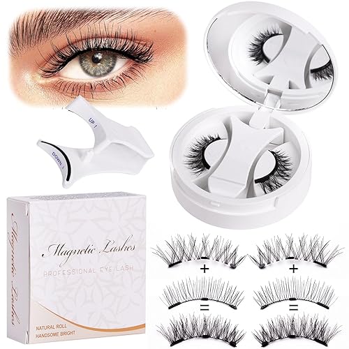 Magnetic Eyelashes 1 Pair Reusable Magnetic Eyelashes with Applicator No Glue Needed Eyelashes Cat Eye Natural Look Lash Clusters Kit Easy to Wear and Remove(Style 3)