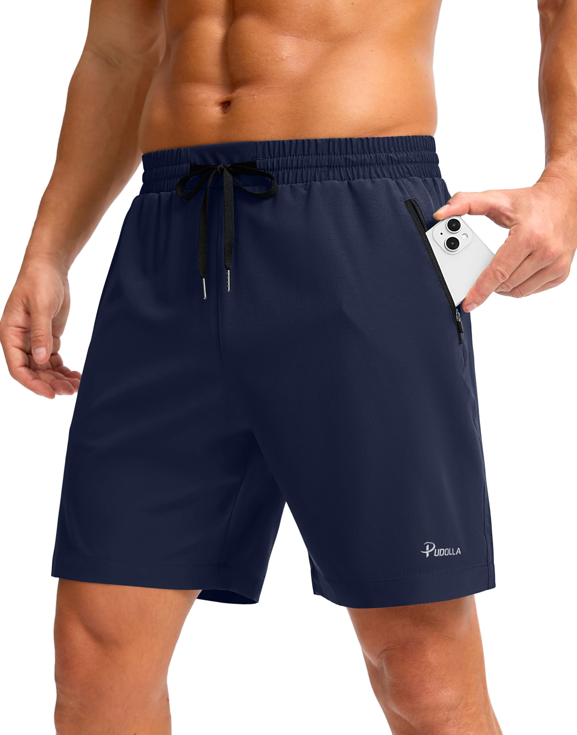 Pudolla Men's Running Gym Shorts with Zipper Pockets 5"/7"/ Lightweight Quick Dry Running Workout Athletic Short
