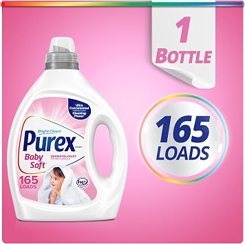 Purex Baby Soft Liquid Laundry Detergent, Ultra Concentrated, 82.5 fl oz, 165 Loads, Hypoallergenic, Dye Free, Gentle on Skin