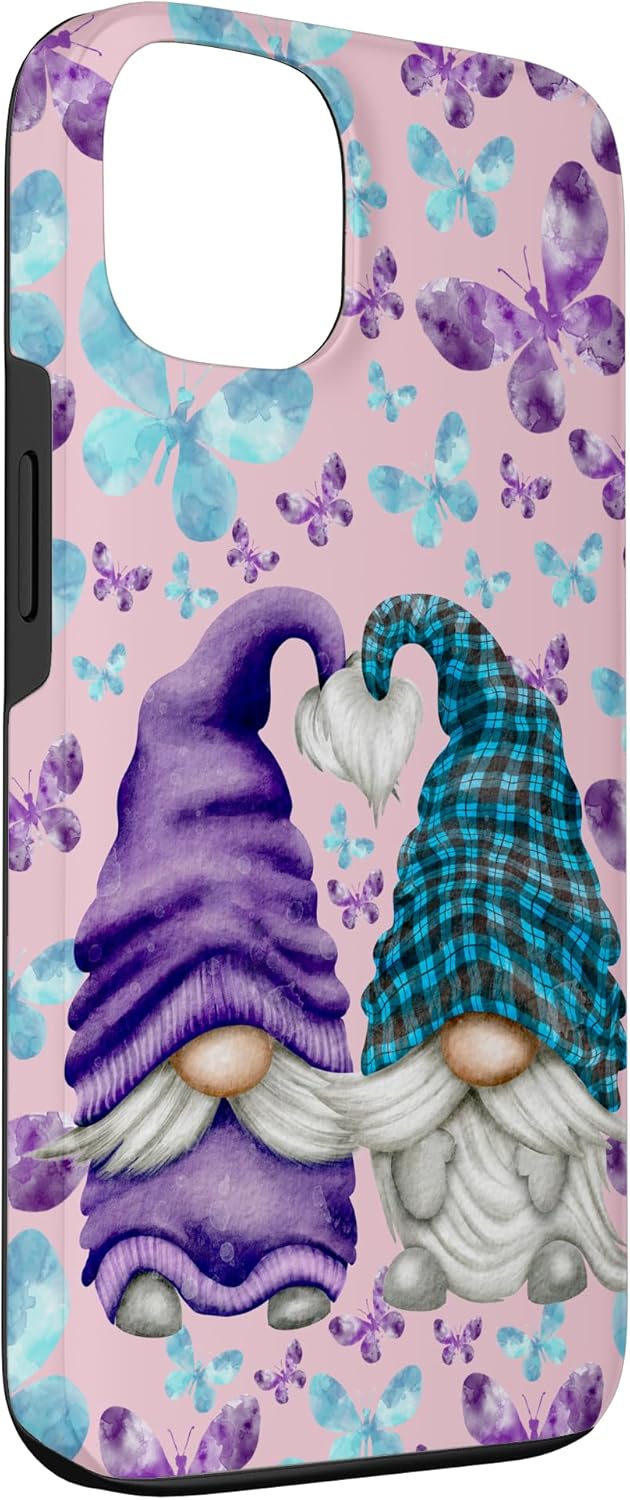 iPhone 13 Aesthetic Butterfly Pattern For Summer Cute Purple Gnome Case