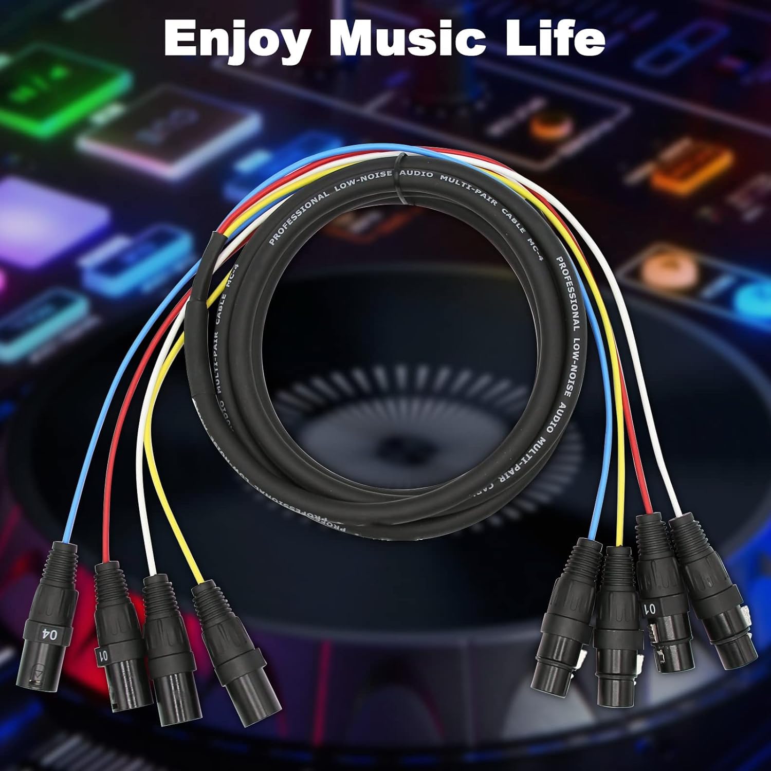 Jamesin 4 Channel XLR Cables 6 Feet Male to Female Snake Cable with Digital Label and Color Coded Microphone Audio Cable for Stage and Recording Studio, Can Be Used with Any Device
