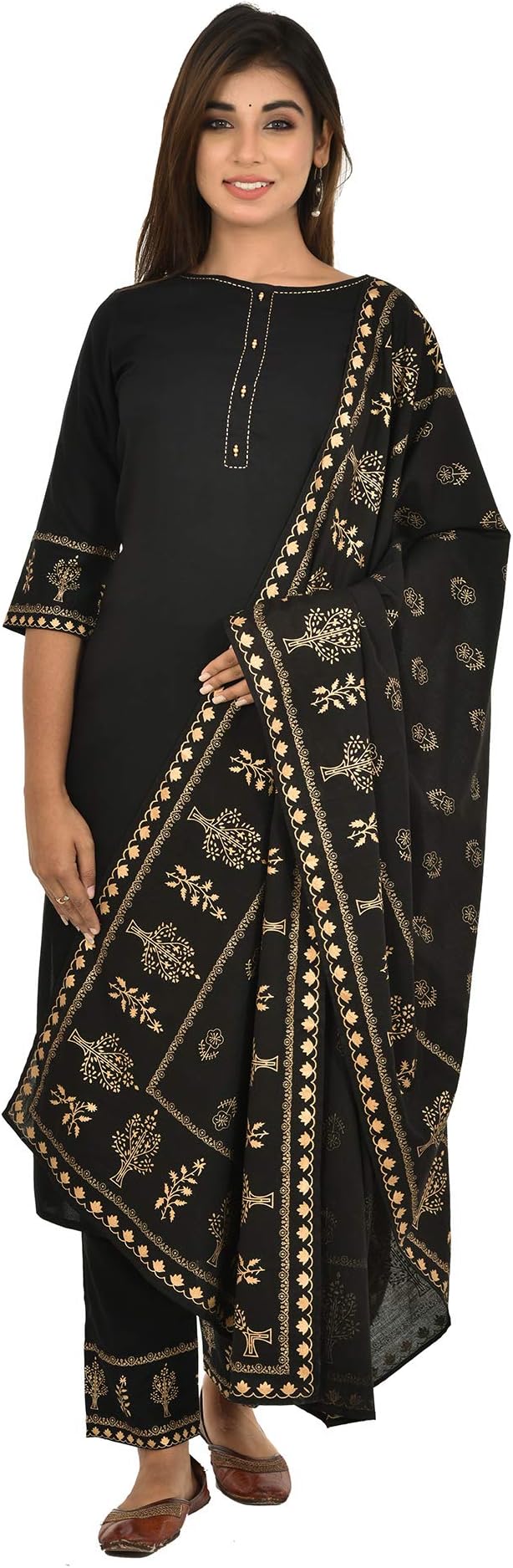 miss fame Women's Rayon Kurta with Pant and Dupatta - (Black)