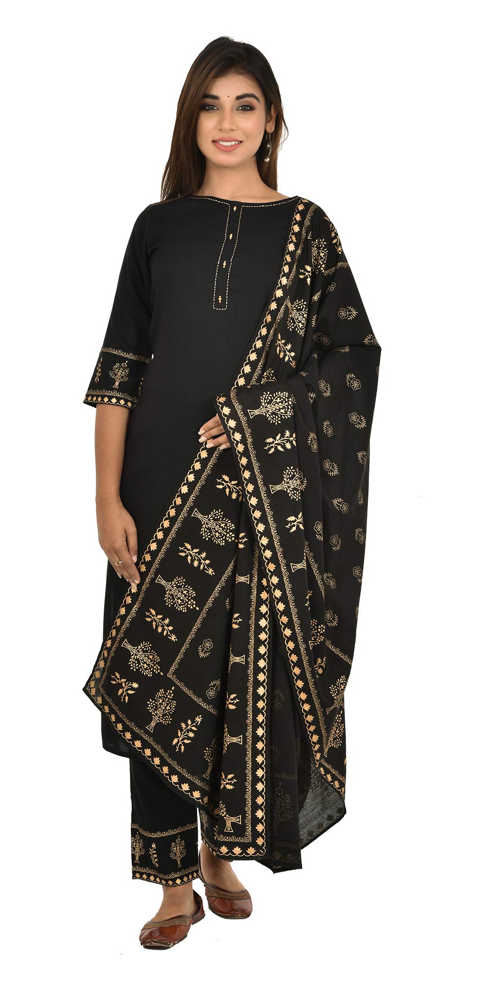 miss fame Women's Rayon Kurta with Pant and Dupatta - (Black)