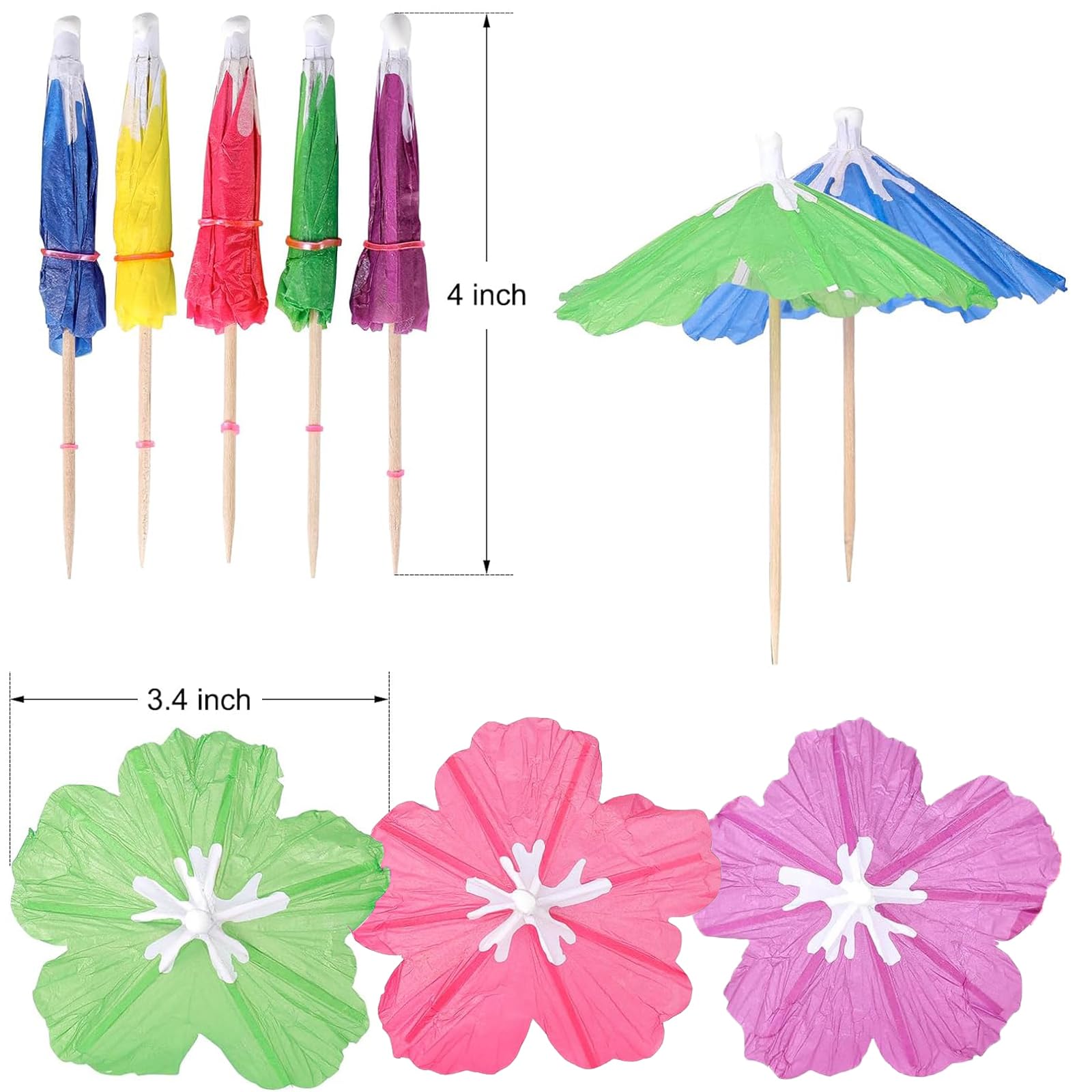 [100 PCS] Hibiscus Drink Umbrellas Cocktail Picks