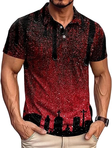 Halloween Costumes Polo Shirt for Men Spooky Skeleton Graphic Short Tee｜Vintage 