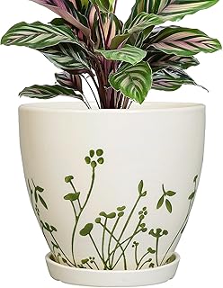 Ceramic Plant Pot 6.8 Inch - Indoor Flower Pot with Drainage Hole and Sa...