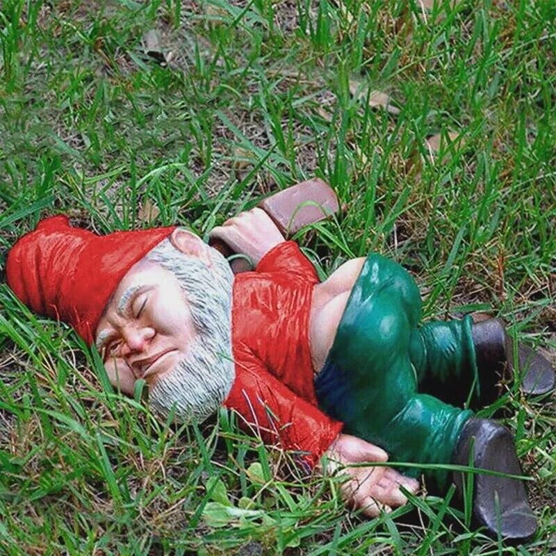 Constprog Funny Dwarf Drunk Sculpture Ornaments Rude Gnome Statue Garden Landscape Decor (15cm red)