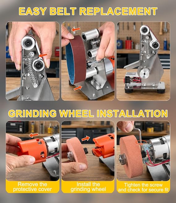 3-in-1 Mini Belt Sander for Wood - 7-Speed Adjustable Bench Sander