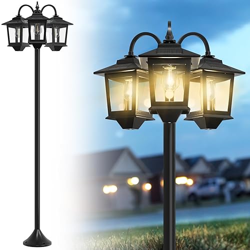 73" Aluminum Solar Lamp Post Light, 3-Head Solar Light Posts