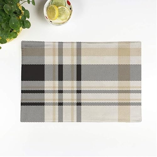 Juego de 6 manteles individuales a cuadros en paleta de color negro beige antideslizante para mesa de comedor y cocina