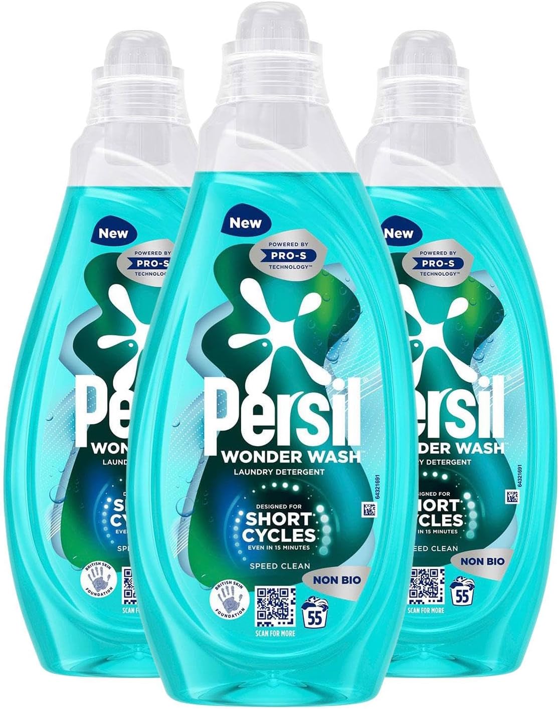 Wonder Wash Liquid Detergent Stain Removal Designed for Shortest Cycles Even in 15 Minutes Fast Acting Formula with PRO-S Technology 55 Washes 1.485 Litre (Pack of 3, Speed Clean)