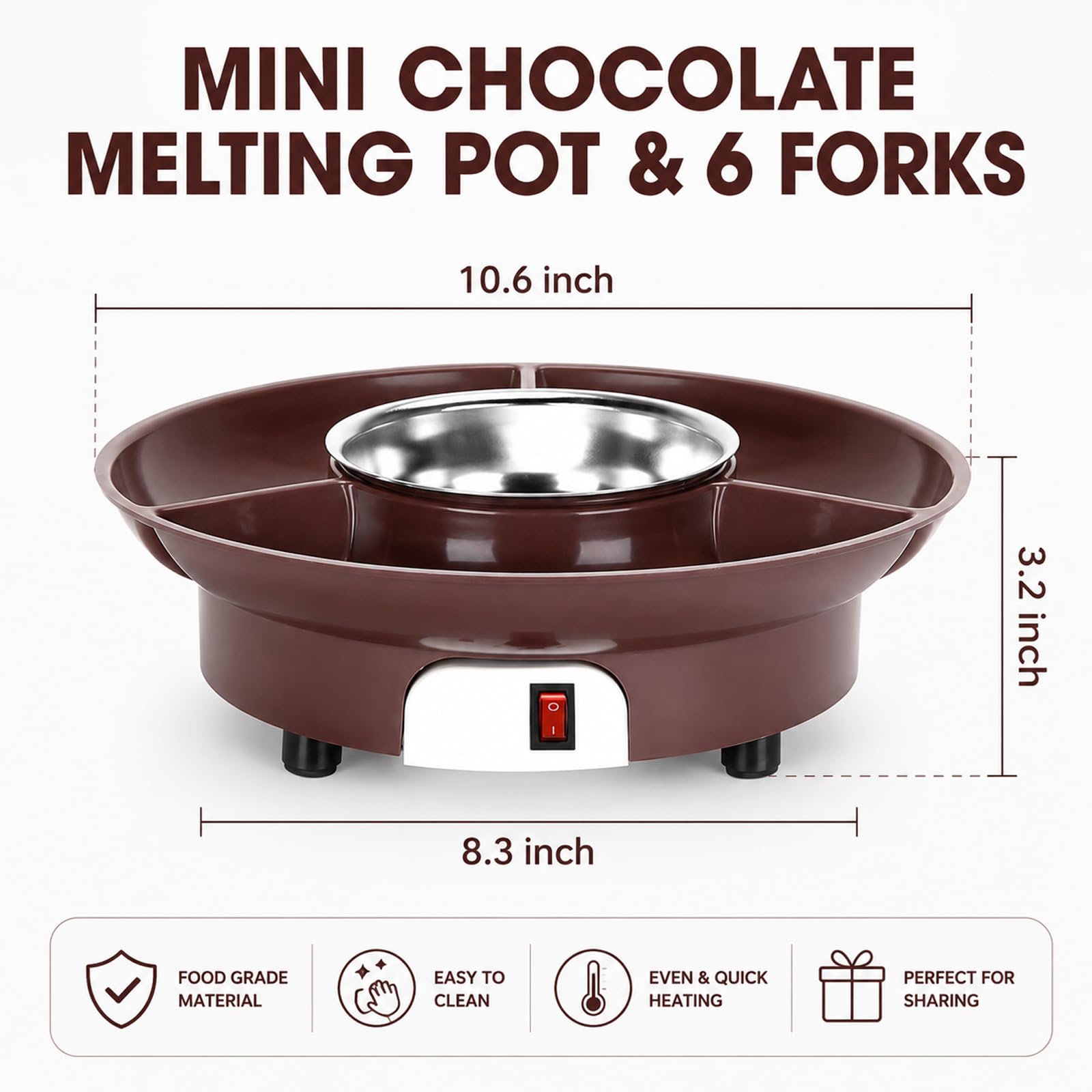 Scioglicioccolato Elettrico 10oz, Mini Fonduta con 6 Forchette e Vassoio