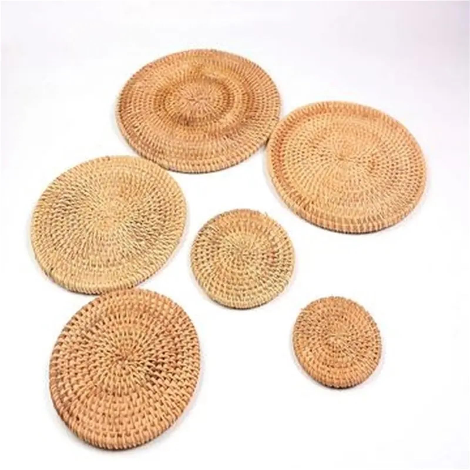 6 Pcs Round Rattan Placemat Handmade Coasters Bowl Pad Table Padding Cup Mats Kitchen Accessories For Drinks Home(8CM)