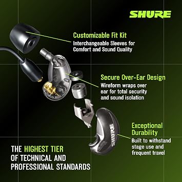 Shure SE215 PRO Wired Earbuds - Professional Sound Isolating Earphones, Clear Sound & Deep Bass, Single Dynamic MicroDriver, Secure Fit In Ear Monitor, plus Carrying Case & Fit Kit - Clear (SE215-CL)