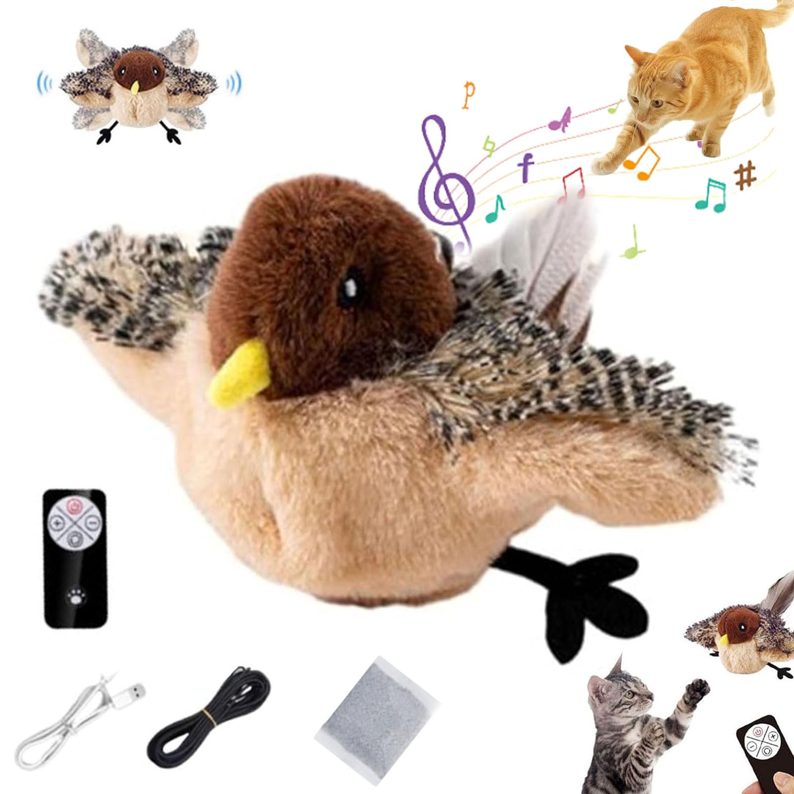 Juguete para gatos de pájaro volador, juguete de gato que chirría, alas aleteando, juguete de gato de pájaro simulado, juguete de gato de pájaro aleteando, juguete para gatos de interior