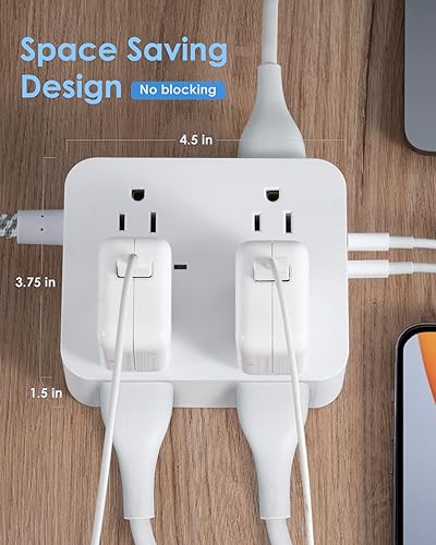 Miniatura 3 de Regleta protectora de sobretensiones de 6 pies con USB C, cable de extensión HANYCONY con 8 salidas (2.2 pulgadas), 4 puertos USB (2 USB C), enchufe