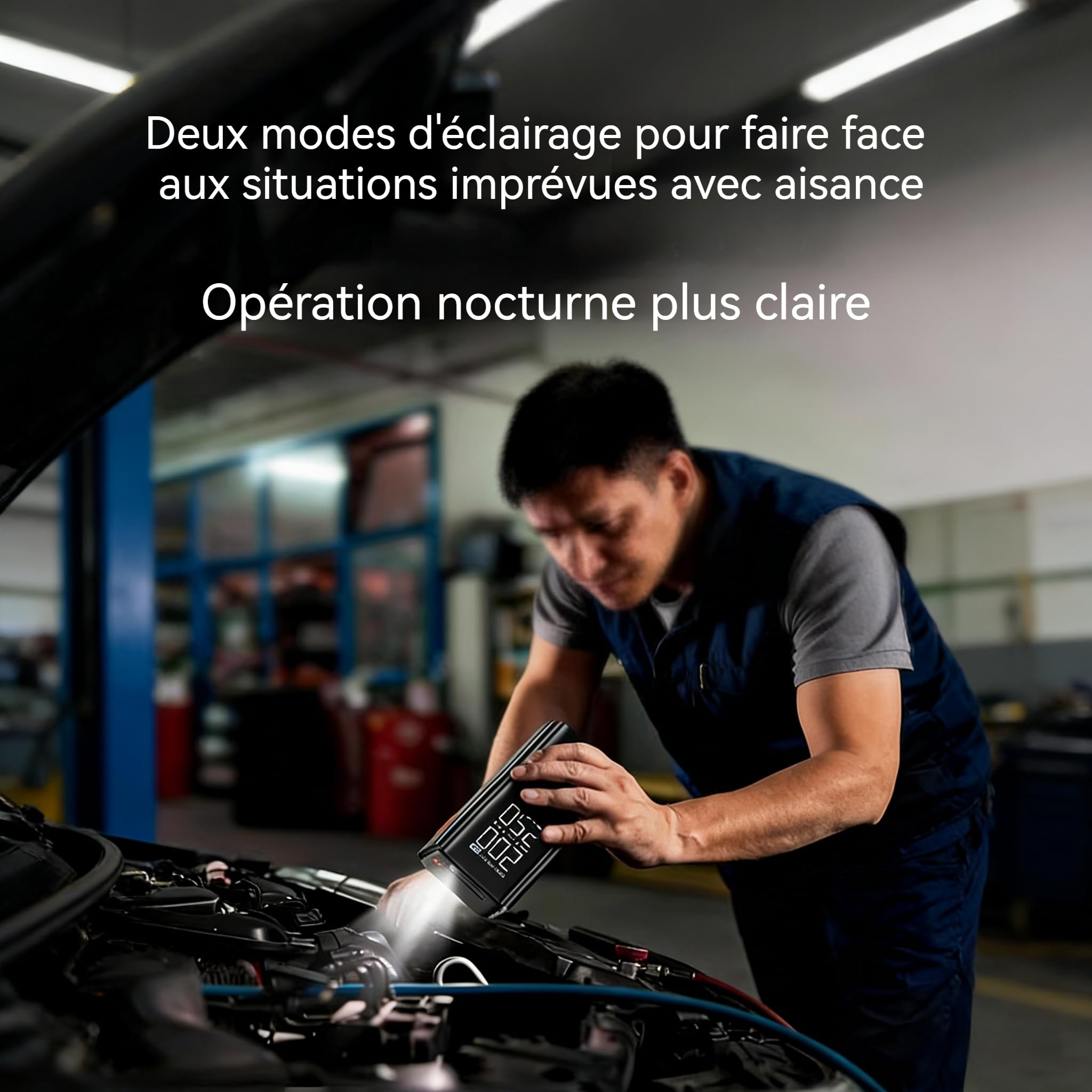 Démarreur De Saut De Voiture 12v 4 en 1, 6000/8000/10000a Booster Voiture Batterie Démarrage Portatif, Pompe De Gonflage De Pneus sans Fil avec LED, Chargeur Nomade Et Lampe De Secours (10000A)