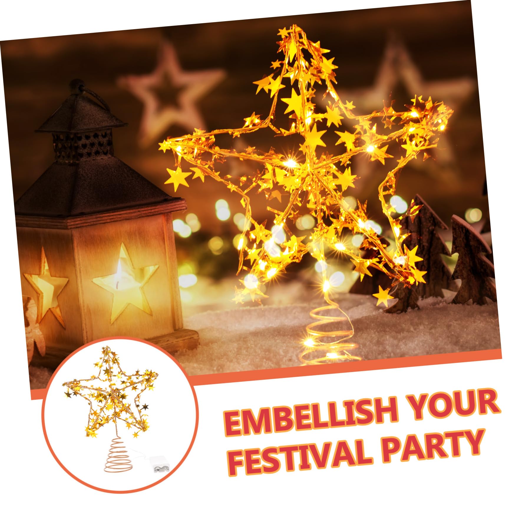 Zerodeko 4 Piezas Estrella de la Copa del árbol Estrella árbol de Navidad Topper Iluminado Christmas Tree Xmas Tree decoración Estrella de Navidad con Luces LED Adorno de Estrella Planchar