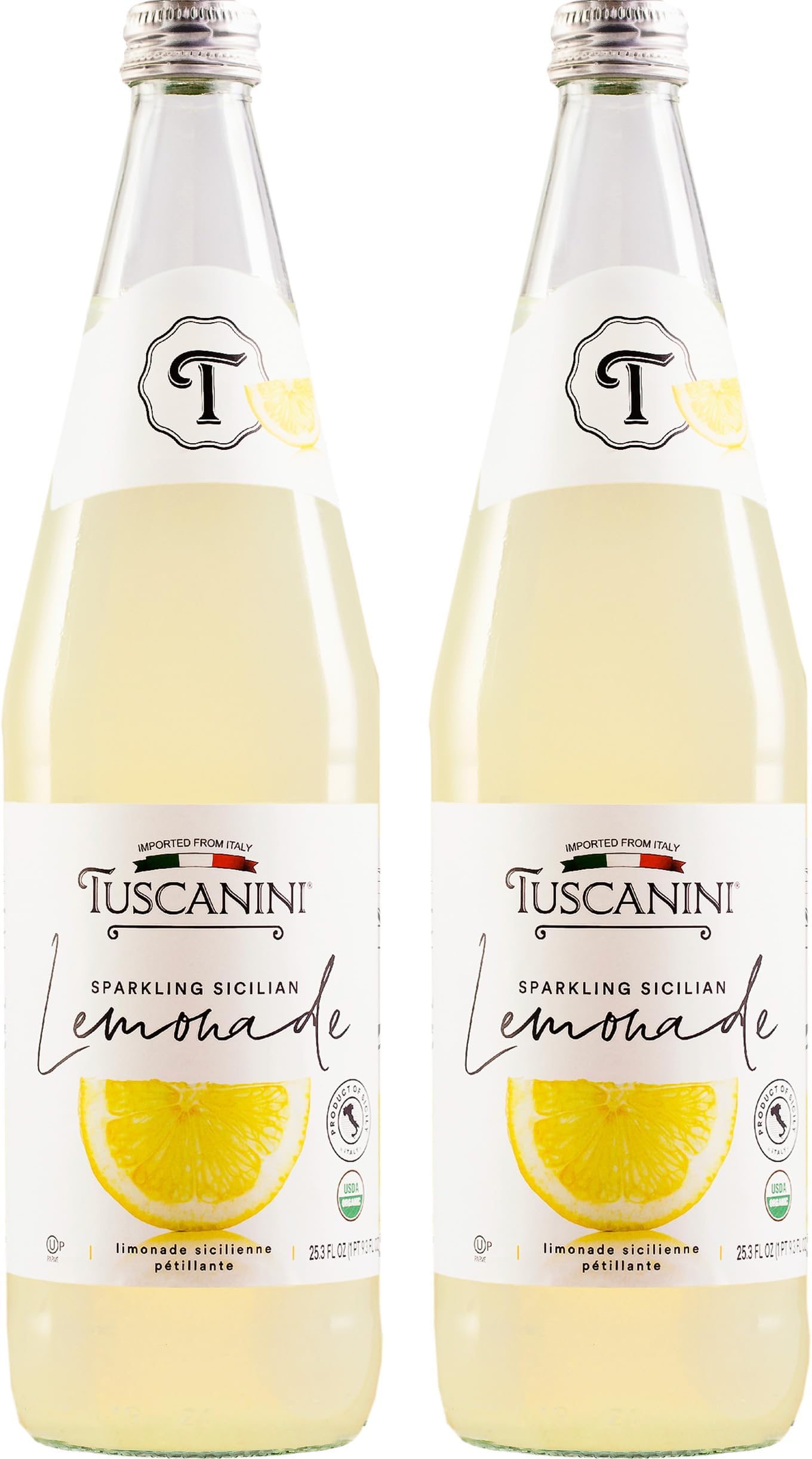 Premium Organic Sparkling Lemonade, 25.3oz (2 Pack) | Real Italian Lemon Soda - No Food Coloring or Artificial Flavors | Sparkling Party Drink | Product of Italy | Kosher
