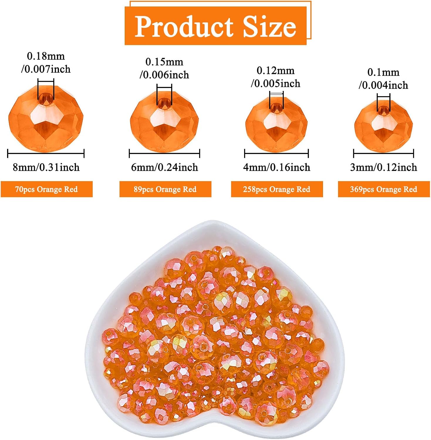 786pcs Crystal Glass Beads Gemstone Glass Beads Loose Beads Rondelle Crystal Beads Crystal Spacer Beads for DIY Craft Bracelets,Necklace,Earrings,Jewelry Makings,3mm,4mm,6mm,8mm (Orange Red AB) - Image 2