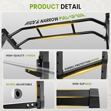 Power Cage, 1200LBS Power Rack, Weight Cage with Adjustable Cable Crossover System, Multi-Functional Squat Rack for Weight Training, Black