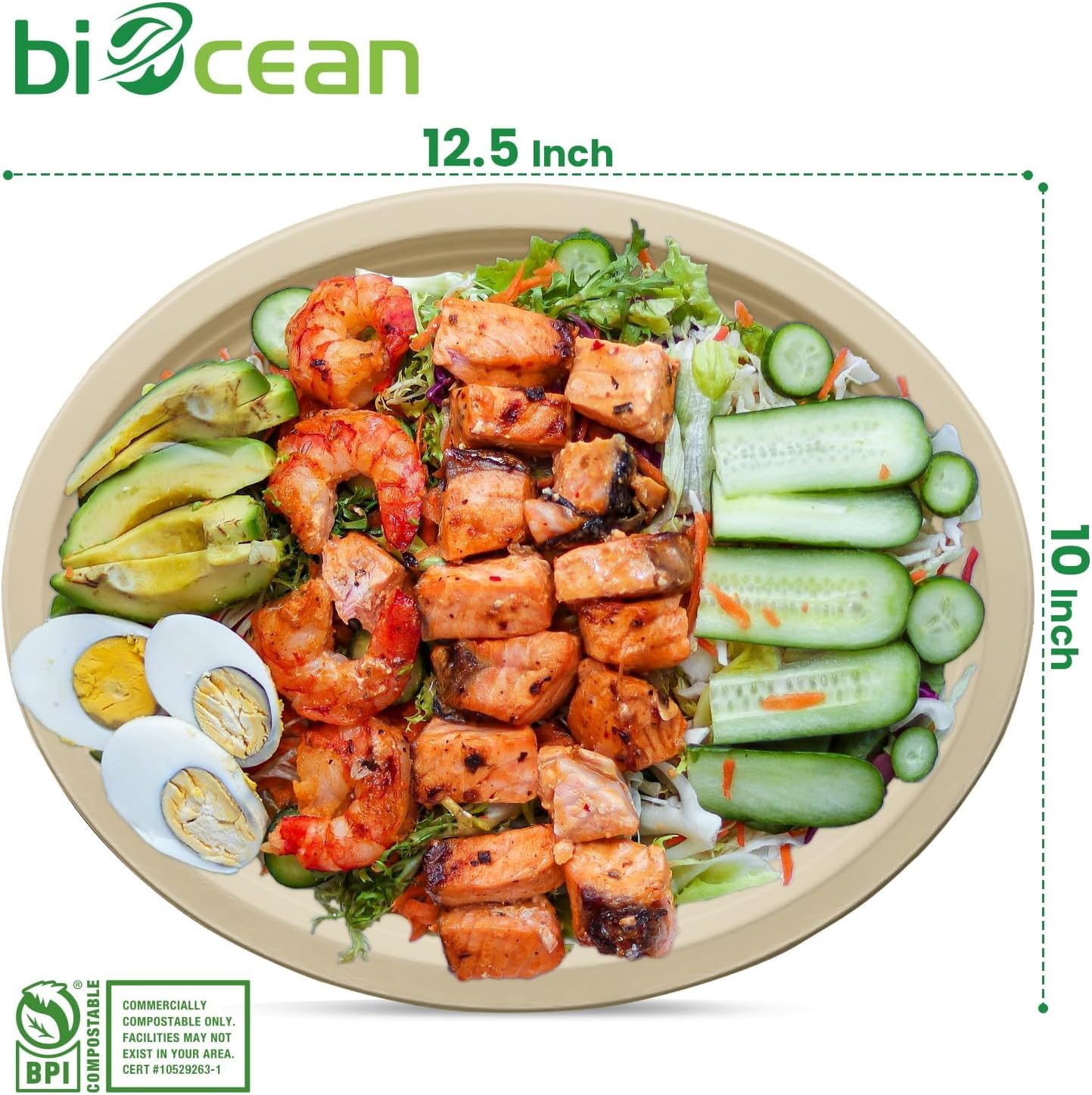 12.5 Inch Compostable Oval Plates [125-Value Pack] - Sustainable and Heavy-Duty Compostable Paper Plates, Natural Sugarcane Bagasse Biodegradable Plate, Natural Brown - Image 5