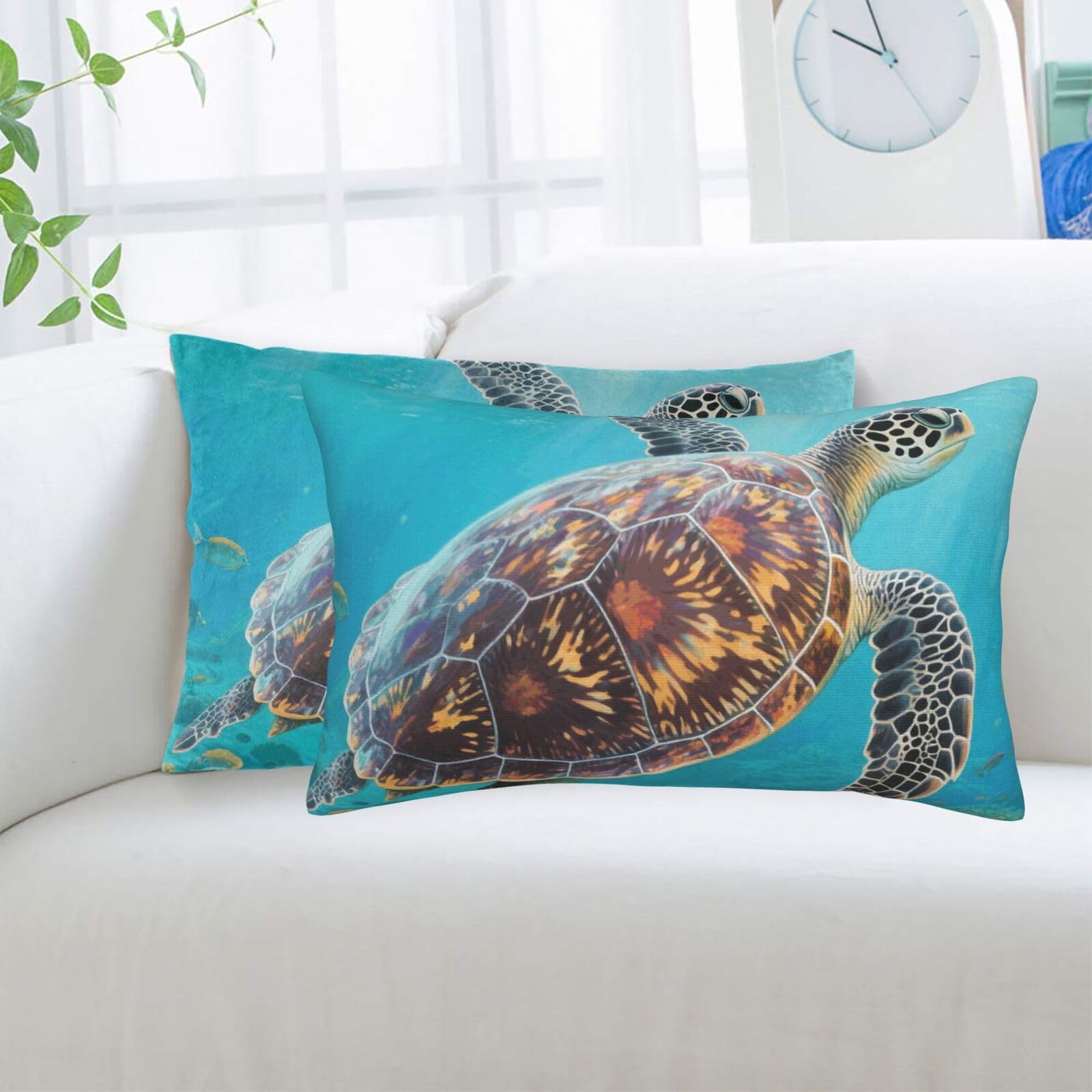 2 Pack Standard Pillowcases Sets, Ultra Soft Comfort Microfiber Plush Pillow Cases Sea Turtle Decorative Throw Pillow Cover with Hidden Zipper for Bedroom, Sofa, Couch,20"X30"