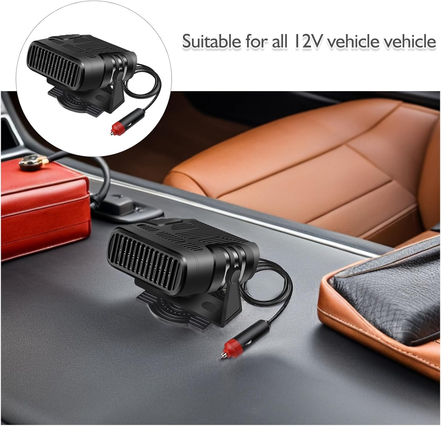 GLEAVI 12v Car Heater Windshield Defroster with Fast Heating Fan for Vehicle Use, Abs Material, Black Color, Deicing and Defrosting Function for Auto Windscreen
